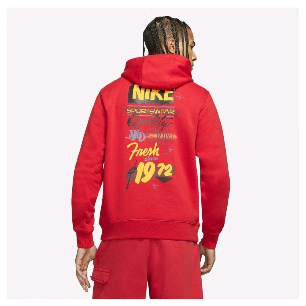 Nike Sportswear Hoodie Mens Large Red Graphic Fresh Since 1972 Have A Nike Day